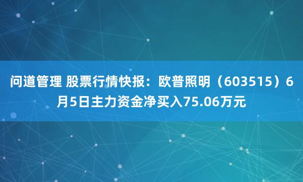 问道管理 股票行情快报：欧普照明（603515）6月5日主力资金净买入75.06万元